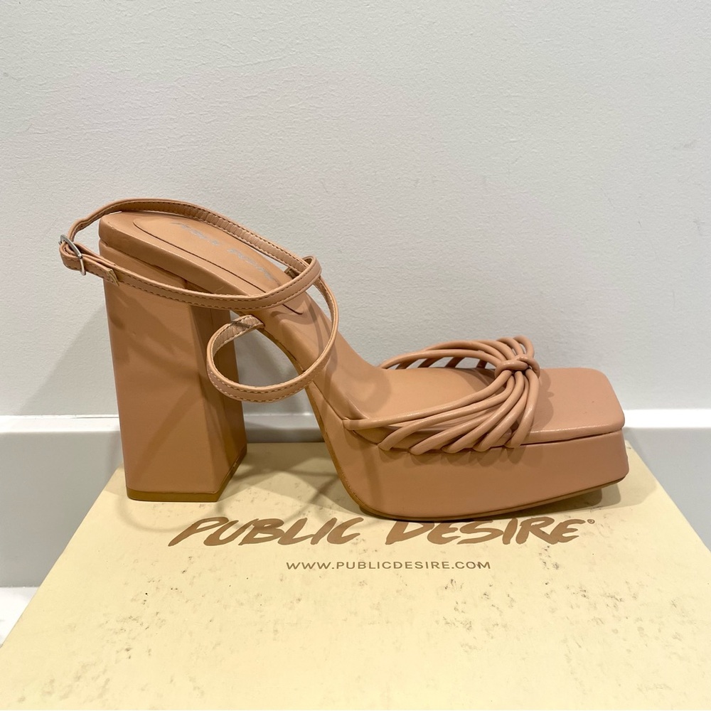 NEW Public Desire Boujee Strappy Square Toe Platform Block Heel Sandals (size 8)